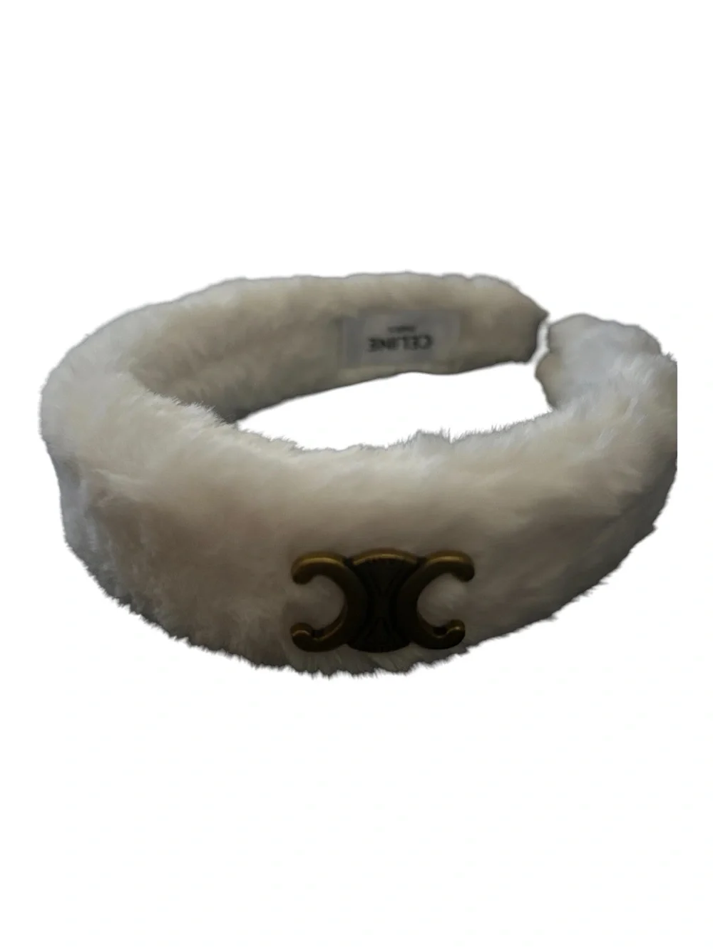 Cream Faux Fur Headband with Gold Double Motif